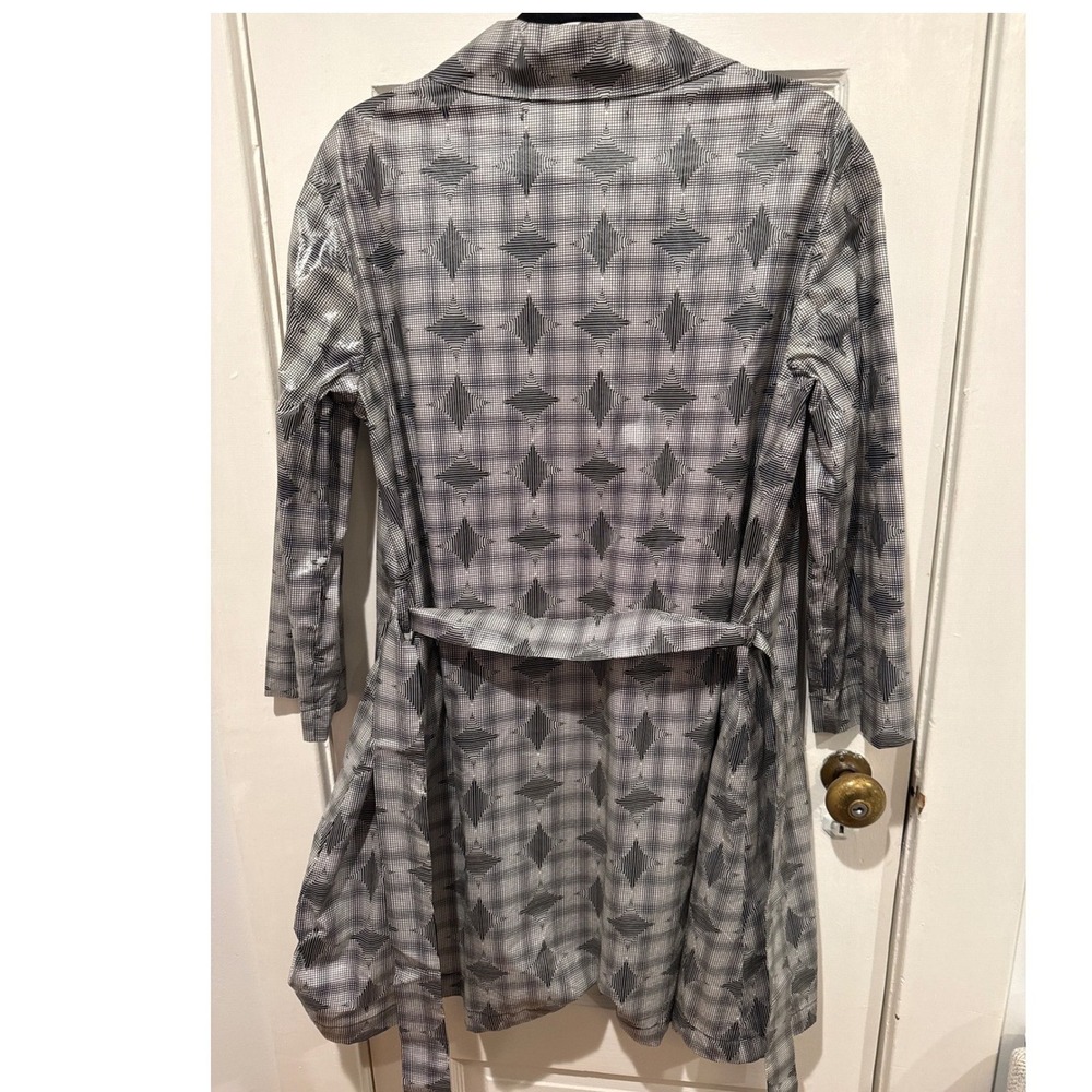Hache Italy Womens Geometric Print Belted‎ Trench Coat Black White Made in Italy - Picture 3 of 5